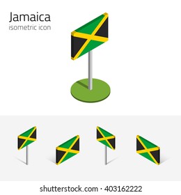 Jamaica flag, vector set of isometric flat icons, 3D style, different views. 100% editable design elements for banner, website, presentation, infographic, poster, map. Eps 10