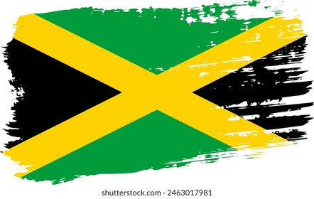 Jamaica flag, wide brush stroke on transparent background, vector.