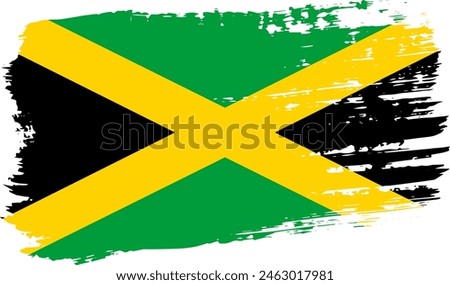 Jamaica flag, wide brush stroke on transparent background, vector.