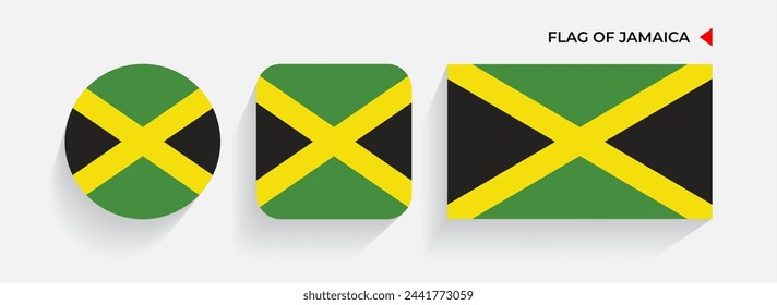 Banderas de Jamaica dispuestas en forma redonda, cuadrada y rectangular