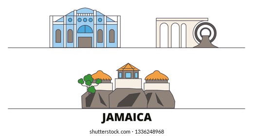 Jamaica flat landmarks vector illustration. Jamaica line city with famous travel sights, design skyline. 