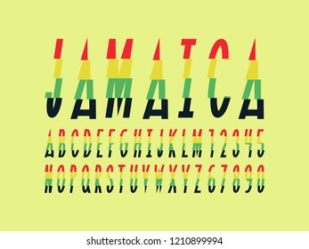 Jamaica font. Vector alphabet letters and numbers. Typeface design. 
