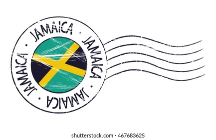 Jamaica grunge postal stamp and flag on white background svg
