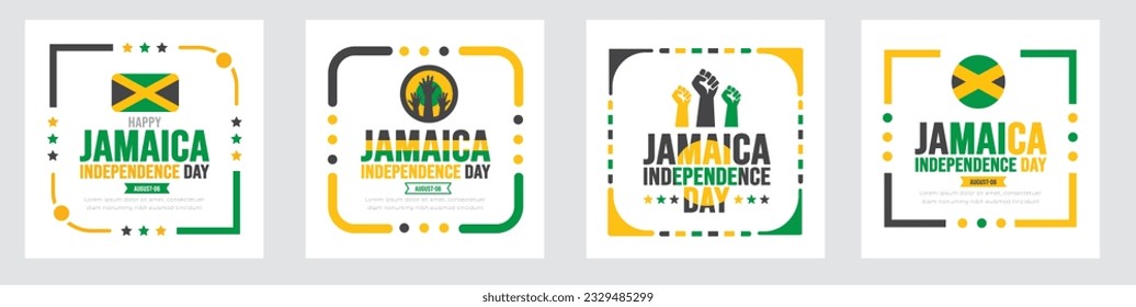 Jamaica Happy Independence Day sticker or social media post banner design template set. Holiday concept. background, banner, placard, card, and poster design bundle template.