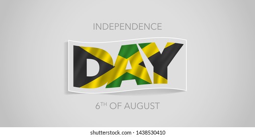 Jamaica happy independence day vector banner, greeting card. Wavy flag in nonstandard design for 6th of August national holiday 