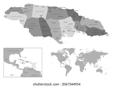 Jamaica - highly detailed black and white map. Vector illustration