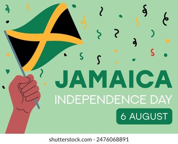 jamaica independence day 6 August, jamaica flag in hand. Greeting card, poster, banner template