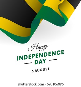 Jamaica Independence Day. 6 august. Waving flag. Vector illustration.