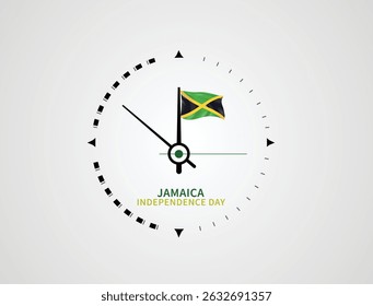 Jamaica Independence Day Clock Concept with National Flag and Butterflies – Aug 6 Celebration Design