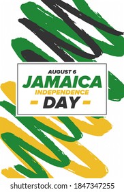 Jamaica Independence Day. Independence of Jamaica. Holiday, celebrated annual in August 6. Jamaica flag. Patriotic element. Poster, greeting card, banner and background. Vector illustration