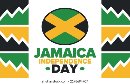 Jamaica Independence Day. Independence of Jamaica. Holiday, celebrated annual in August 6. Jamaica flag. Patriotic element. Poster, greeting card, banner and background. Vector illustration