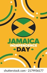 Jamaica Independence Day. Independence of Jamaica. Holiday, celebrated annual in August 6. Jamaica flag. Patriotic element. Poster, greeting card, banner and background. Vector illustration