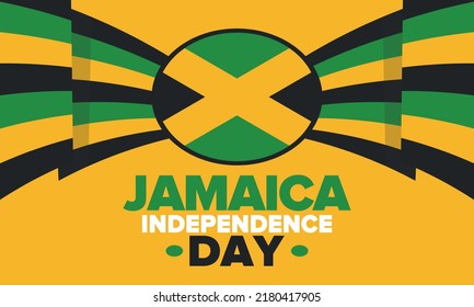 Jamaica Independence Day. Independence of Jamaica. Holiday, celebrated annual in August 6. Jamaica flag. Patriotic element. Poster, greeting card, banner and background. Vector illustration