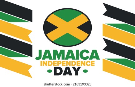 Jamaica Independence Day. Independence of Jamaica. Holiday, celebrated annual in August 6. Jamaica flag. Patriotic element. Poster, greeting card, banner and background. Vector illustration