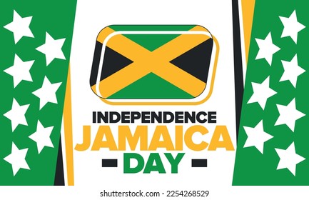 Jamaica Independence Day. Independence of Jamaica. Holiday, celebrated annual in August 6. Jamaica flag. Patriotic element. Poster, greeting card, banner and background. Vector illustration