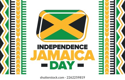 Jamaica Independence Day. Independence of Jamaica. Holiday, celebrated annual in August 6. Jamaica flag. Patriotic element. Poster, greeting card, banner and background. Vector illustration