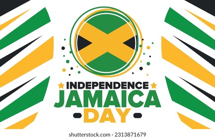 Jamaica Independence Day. Independence of Jamaica. Holiday, celebrated annual in August 6. Jamaica flag. Patriotic element. Poster, greeting card, banner and background. Vector illustration