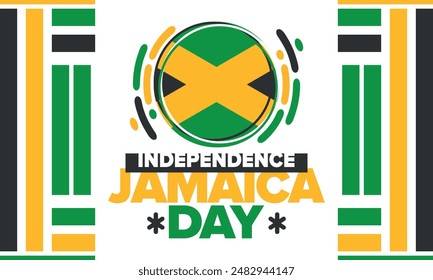 Jamaica Independence Day. Independence of Jamaica. Holiday, celebrated annual in August 6. Jamaica flag. Patriotic element. Poster, greeting card, banner and background. Vector illustration