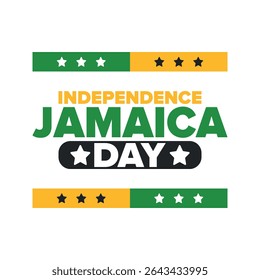 Jamaica Independence Day. Independence of Jamaica. Holiday, celebrated annual in August 6. Jamaica flag. Patriotic element. Poster, greeting card, banner and background. Vector illustration