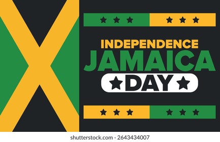 Jamaica Independence Day. Independence of Jamaica. Holiday, celebrated annual in August 6. Jamaica flag. Patriotic element. Poster, greeting card, banner and background. Vector illustration
