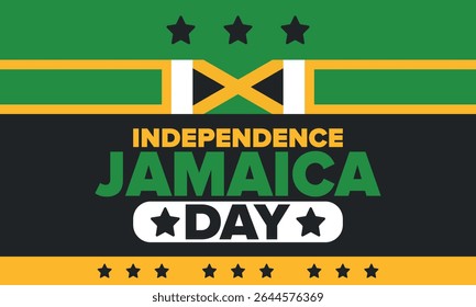 Jamaica Independence Day. Independence of Jamaica. Holiday, celebrated annual in August 6. Jamaica flag. Patriotic element. Poster, greeting card, banner and background. Vector illustration