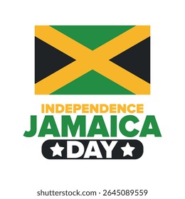 Jamaica Independence Day. Independence of Jamaica. Holiday, celebrated annual in August 6. Jamaica flag. Patriotic element. Poster, greeting card, banner and background. Vector illustration