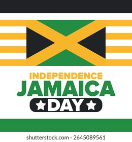 Jamaica Independence Day. Independence of Jamaica. Holiday, celebrated annual in August 6. Jamaica flag. Patriotic element. Poster, greeting card, banner and background. Vector illustration