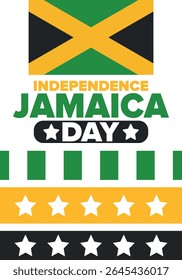 Jamaica Independence Day. Independence of Jamaica. Holiday, celebrated annual in August 6. Jamaica flag. Patriotic element. Poster, greeting card, banner and background. Vector illustration