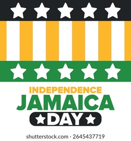 Jamaica Independence Day. Independence of Jamaica. Holiday, celebrated annual in August 6. Jamaica flag. Patriotic element. Poster, greeting card, banner and background. Vector illustration