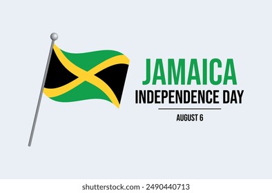 Ilustración vectorial de afiches del Día de la Independencia de Jamaica. Bandera jamaiquina en un ícono de asta sobre un fondo gris. Símbolo de la bandera de Jamaica. Plantilla de fondo, Anuncio, tarjeta. 6 de agosto de cada año