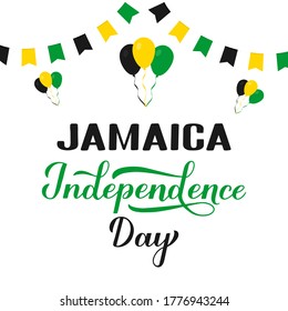 Jamaica Independence Day Typography Poster. Jamaican Holiday Celebrated On August 6. Vector Template For, Banner, Greeting Card, Flyer, Etc.