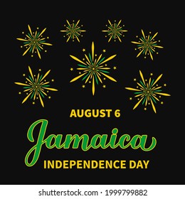 Jamaica Independence Day Typography Poster. Jamaican Holiday Celebrated On August 6. Vector Template For Banner, Greeting Card, Flyer, Etc.