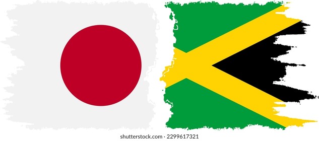 Jamaica and Japan grunge flags connection, vector