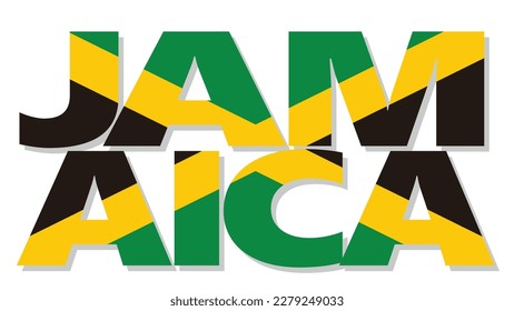 Jamaica Lettering Reflektion der Flagge. Vektorgrafik einzeln, EPS
