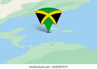 Jamaica Location Highlighted on American Map with Flag Icon. Detailed Vector Design.