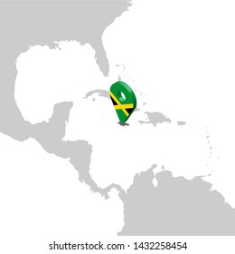 Jamaica Location Map on map Central America . 3d Jamaica  flag map marker location pin. High quality map of Jamaica.  Vector illustration EPS10.