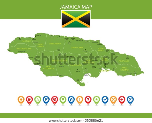 Jamaica Map Stock Vector Royalty Free 353885621 Shutterstock