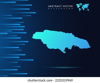 Mapa de Jamaica con tecnología de fondo azul abstracto.