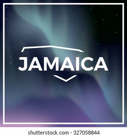 Jamaica map against the backdrop of polar lights on the starry sky. Aurora borealis abstract vector background. EPS10 contains transparency, mesh gradients used.