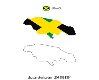 Jamaica map city vector divided by outline simplicity style. Have 2 versions, black thin line version and color of country flag version. Both map were on the white background.