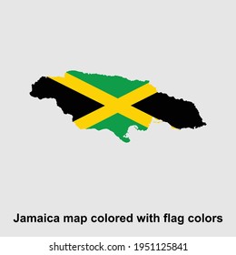 Jamaica map colored with flag colors isolated vector illustration