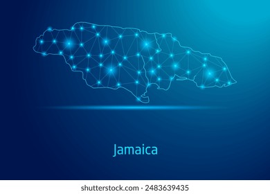 Jamaica map - concept of communication technology, graphic of low poly.