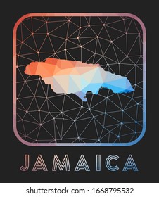 Jamaica map design. Vector low poly map of the country. Jamaica icon in geometric style. The country shape with polygonal gradient and mesh on dark background.