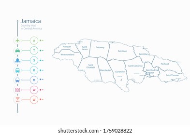 Jamaica Map Detailed Central America Country Stock Vector (Royalty Free ...