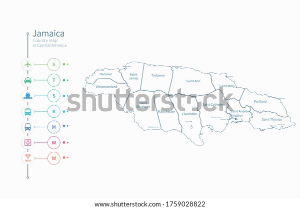 Jamaica Map Detailed Central America Country Stock Vector (Royalty Free ...