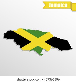 Jamaica map with flag inside and ribbon