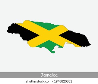 Jamaica Map Flag. Map of Jamaica with the Jamaican national flag isolated on white background. Vector Illustration.