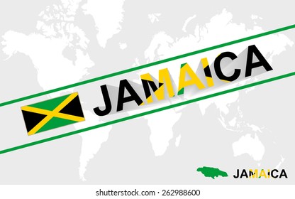 Jamaica map flag and text illustration, on world map