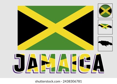 Mapa y bandera de Jamaica en ilustración vectorial