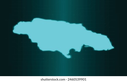 Jamaica Map with Green Circuit Technology Style.